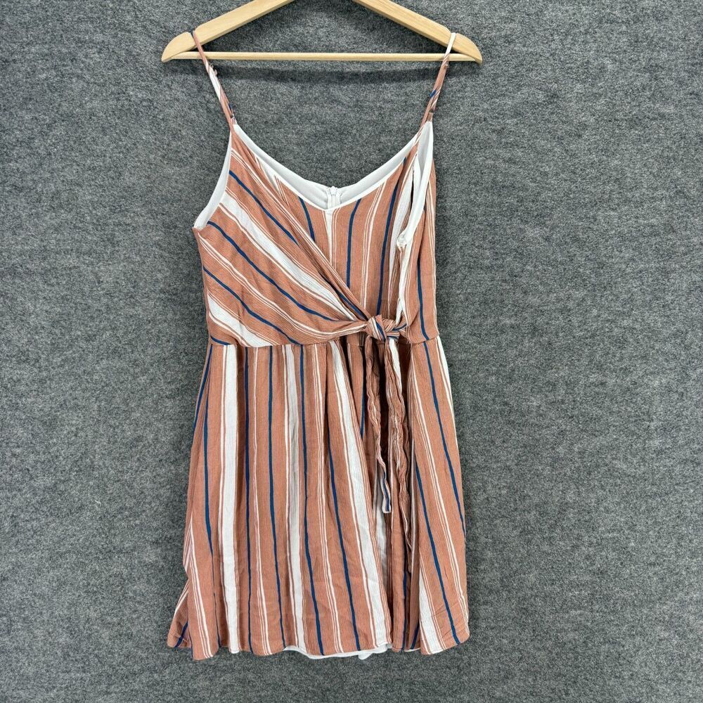 Everly Dress Women L Large Brown Striped Sheath Midi Zipper V-Neck Rayon Lined